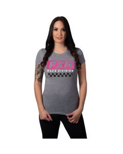 FXR W Race Division T-Shirt 21 Grey Heather/ Elec Pink