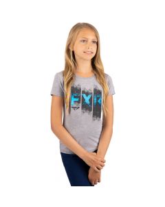 FXR Broadcast Girls T-Shirt, Barn/Ungdom 22 Grey Heather/Sky Blue